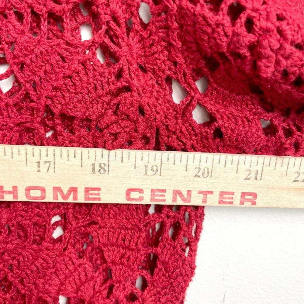 Vintage 90s Sheer Boho Crochet Lace Top Red Sz Medium Open Weave Coastal Cowgirl - Picture 5 of 6
